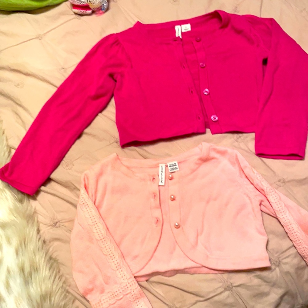 Set of 2 Janie & Jack cardigan sweaters. Light pink 12-18 mos. Fuchsia 2T *1